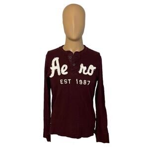 Aeropostale Shirt Mens Small Cotton Maroon Long Sleeve 1/4 Button Down
